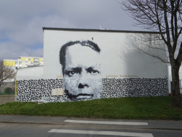 Portrait of Nathalie Lemel in a collaborative mural with Shoof. Brest, France