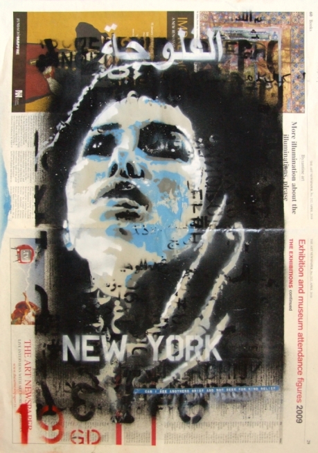 Second of the pair of stencilled paste-ups for New York. With words from William Blake split between the pair. "Can I see another's woe,. And not be in sorrow too? Can I see another's grief,. And not seek for kind relief?"