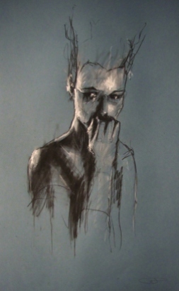 “And the day starts”, compressed charcoal,conte and chalk on paper, 30 x 50 cm, 2009