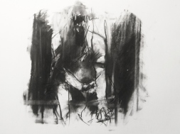 “Like aural static, accidental smack-head gunshot wounds”, compressed charcoal,conte on paper, 30 x 40 cm, 2012