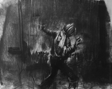 “The end of the experiment”, compressed charcoal,conte and chalk on paper, 30 x 40 cm, 2012