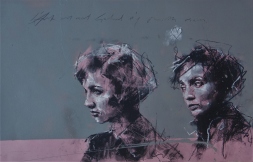 'l'art est mort. Godard n'y pourra rien' compressed charcoal,conte and spray paint on paper, 32 x 50 cm, 2017