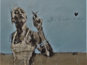 'sous les paves, les plage', compressed charcoal,conte and spraypaint on paper, 50 x 65 cm, 2017