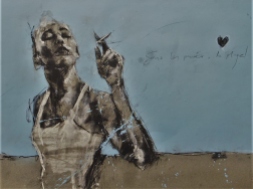 'sous les paves, les plage', compressed charcoal,conte and spraypaint on paper, 50 x 65 cm, 2017