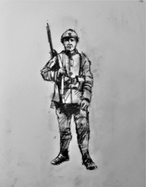 3815 armistice centenary drawing 110, compressed charcoal on paper, 27 x 33 cm 2018