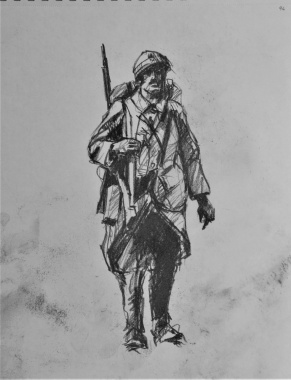 3830 armistice centenary drawing 96, compressed charcoal on paper, 27 x 33 cm 2018