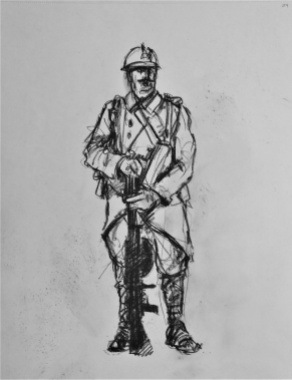 3847 armistice centenary drawing 79, compressed charcoal on paper, 27 x 33 cm 2018